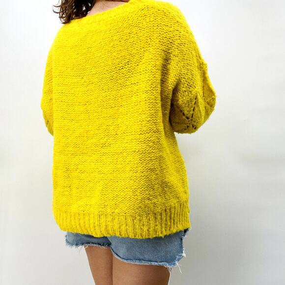 Sleeping On Snow Bright Yellow Open Knit Oversized Sweater - Picture 3 of 4